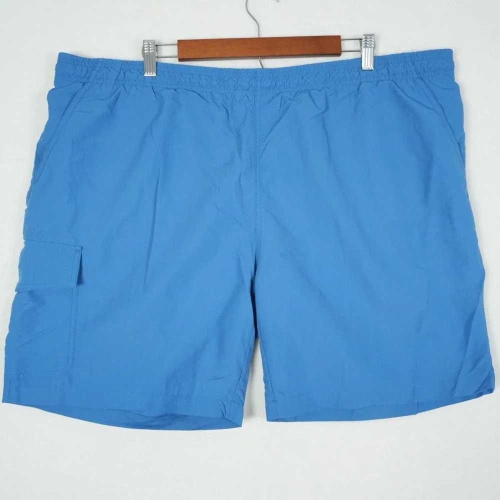 Eddie Bauer Swim Trunk Shorts Men's 2XL XXL Blue Travex Drawstring Zip Pocket